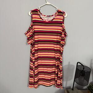 Just be... Plus Size Cold Shoulder Mini Dress Striped Women's Size 2X w/ Spandex